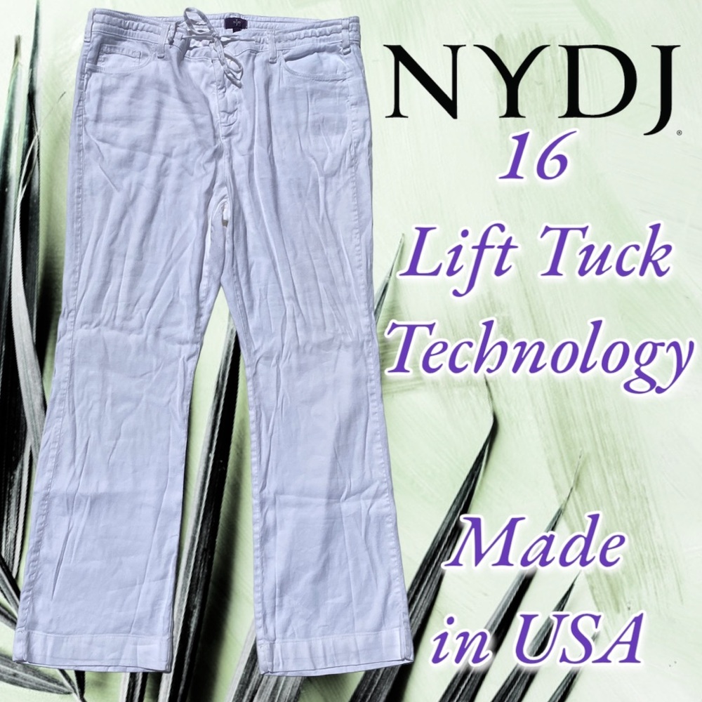 NYDJ Linen blend 16 women’s wide leg high waisted trouser pants beachy comfy